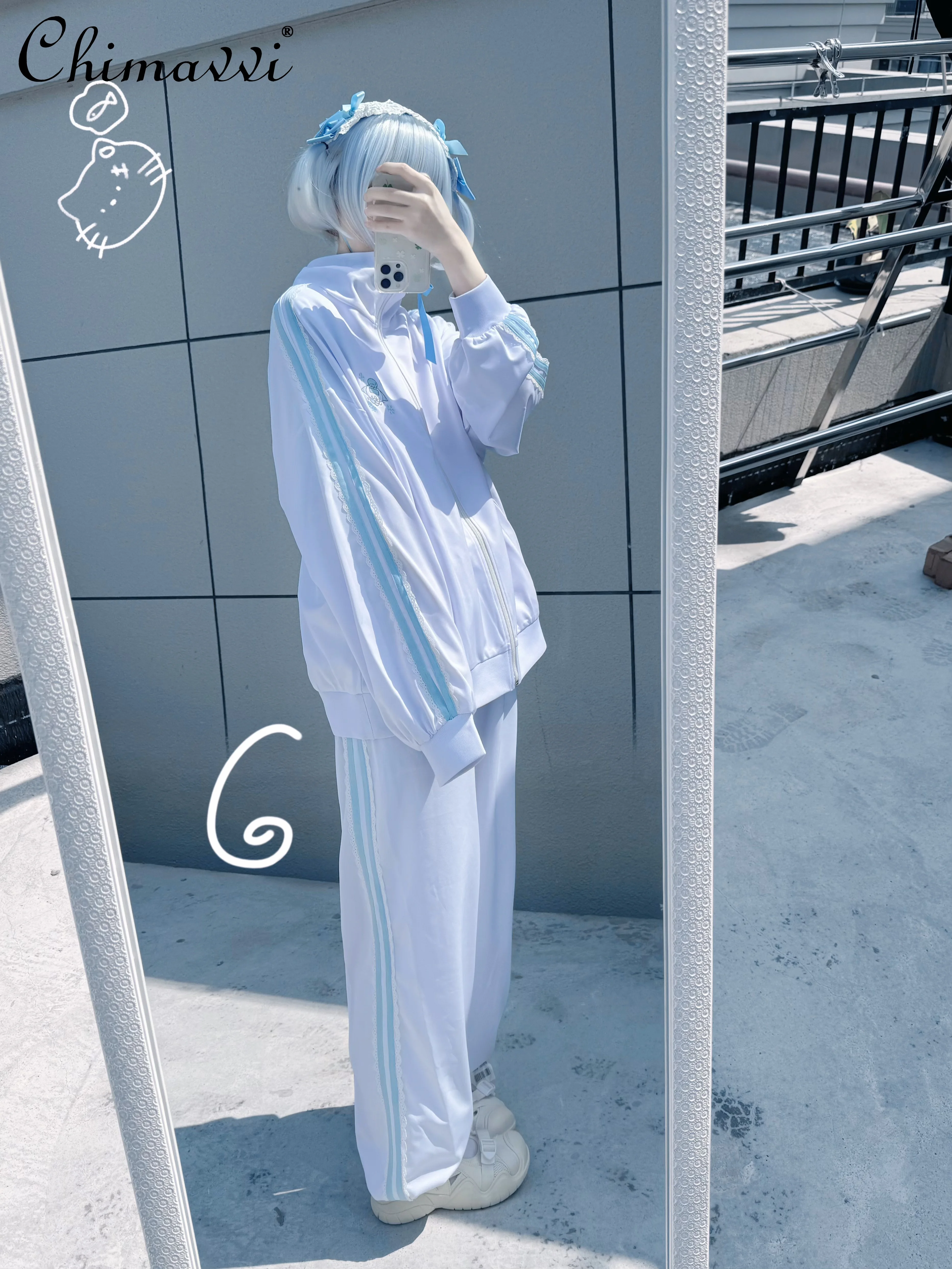 Conjunto de pantalones originales para mujer, sistema médico de subcultura japonesa, chaqueta de manga larga de Anime, chándal holgado, conjunto de dos piezas, novedad de otoño