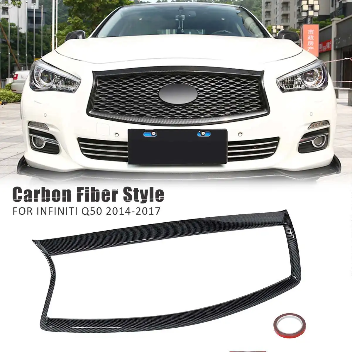 ABS Car Front Grill Outline Moulding  Trim Cover overlay  For Infiniti Q50 2014 2015 2016 2017 Racing Grills
