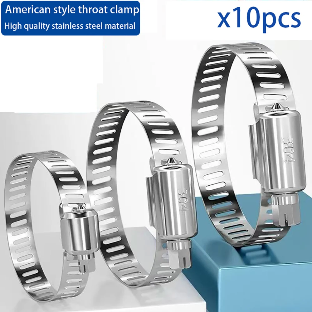 Stainless steel American style hose clamps are used for water pipes, silicone hoses, and fuel pipes... Fixed throat clamp