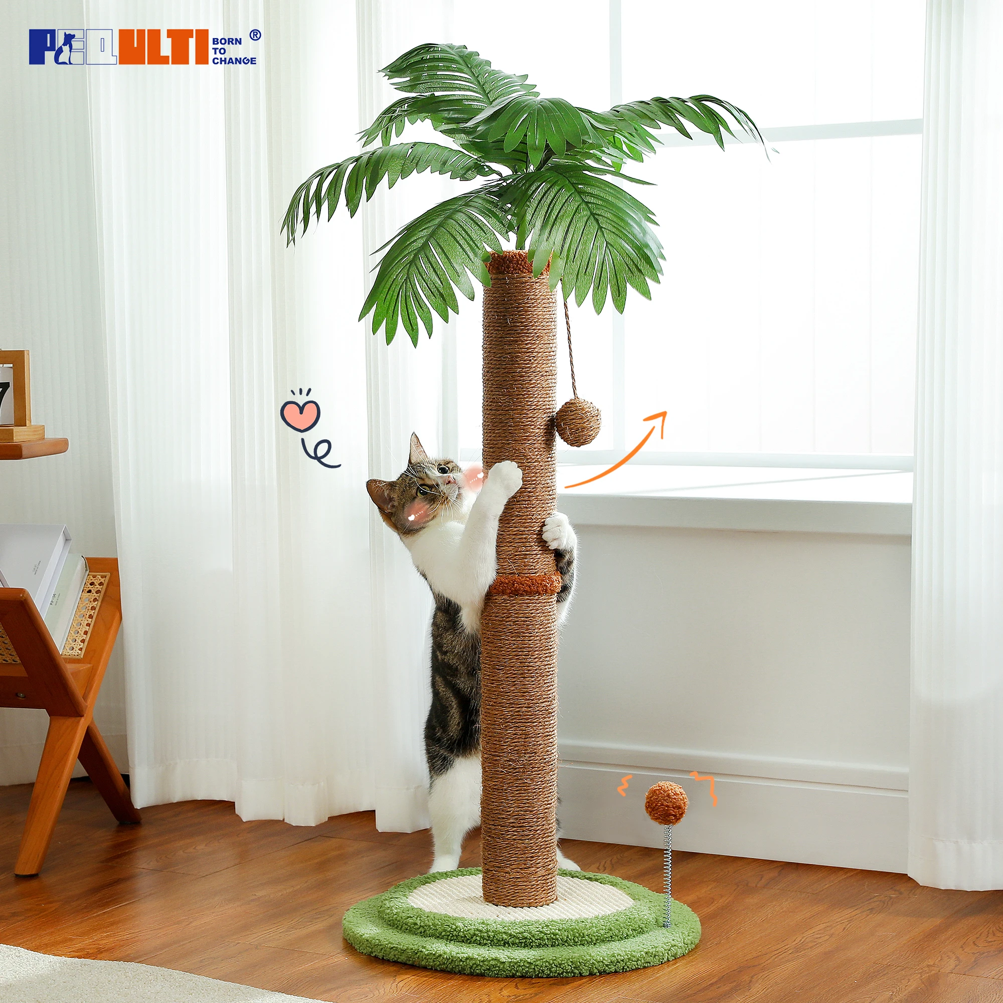 Cat Scratching Post with Spring Ball, Tall Cat Scratcher for Indoor Cats, Sisal Cat Scratch Post with Hanging Ball, Kitten Toys