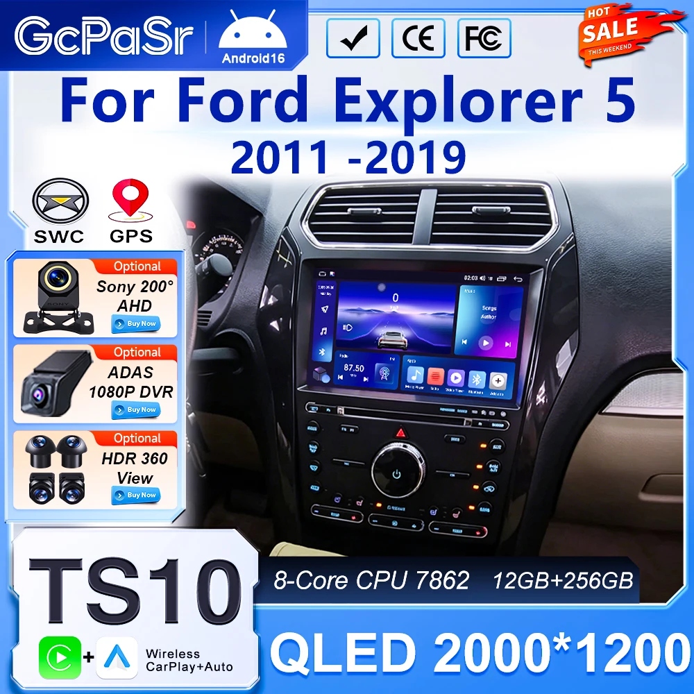 Autoradio Android 16 pour Ford Explorer 5 2011 -2019 Lecteur multimédia de voiture Navigation Stéréo GPS Pas de 2Din DVD Unité principale Caméra embarquée