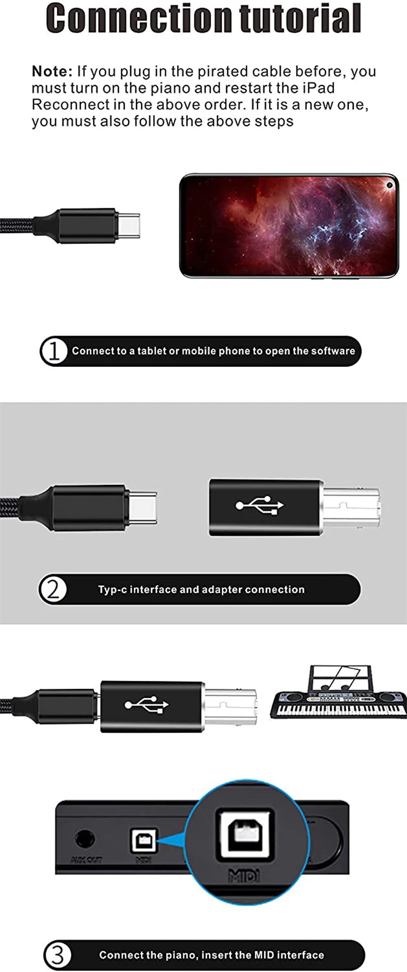 2 Chiếc USB C Nữ Đến Nam B USB Máy In Midi Adapter Tương Thích Với Máy In MIDI Eectric Đàn Piano Bộ Tổng Hợp Micro máy Tính Xách Tay