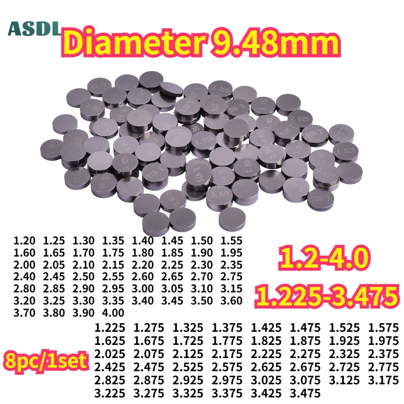 8pc 9.48mm For Suzuki Yamaha Kawasaki Honda Polaris Arctic Cat Engine Part Adjustable Valve Shim Pad 1.2-4.0 & 1.225-3.475 2.85