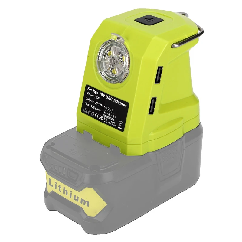 Foco portátil de luz LED de trabajo para RYOBI 14,4 V-18V, batería de iones de litio, adaptador USB Dual, fuente de alimentación 9W 420LM