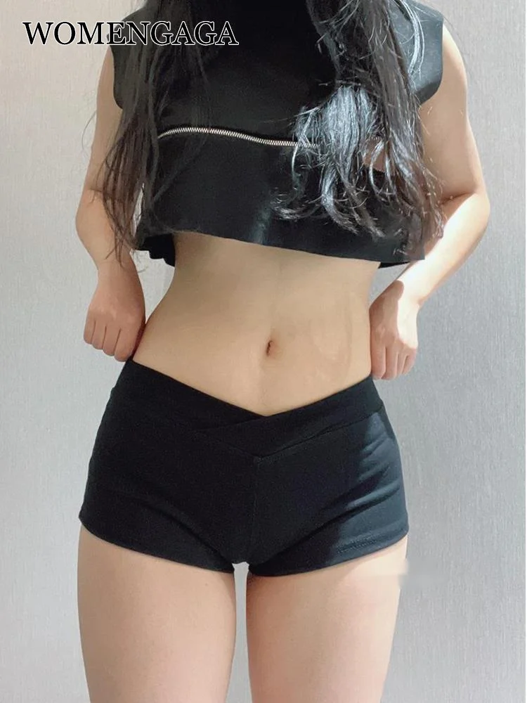 

WOMENGAGA Simple Black Dance Fitness Running Ultra Short Sports Casual Shorts Female Summer Tight Low Waist Sexy Korean US8F