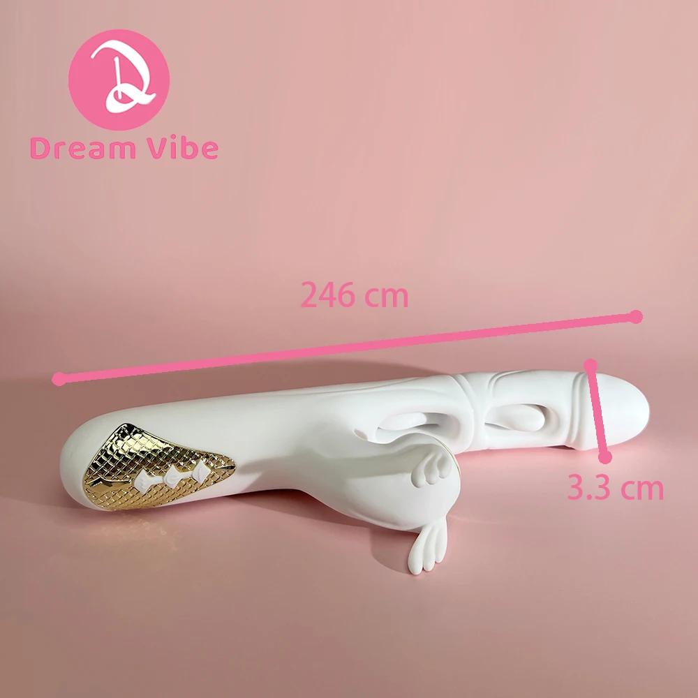 Vibromasseur lapin Dargon blanc 3 en 1, chauffage, double battement, aspiration, plaisir, jouet sexuel intime, pénétration pour femmes, amour profond