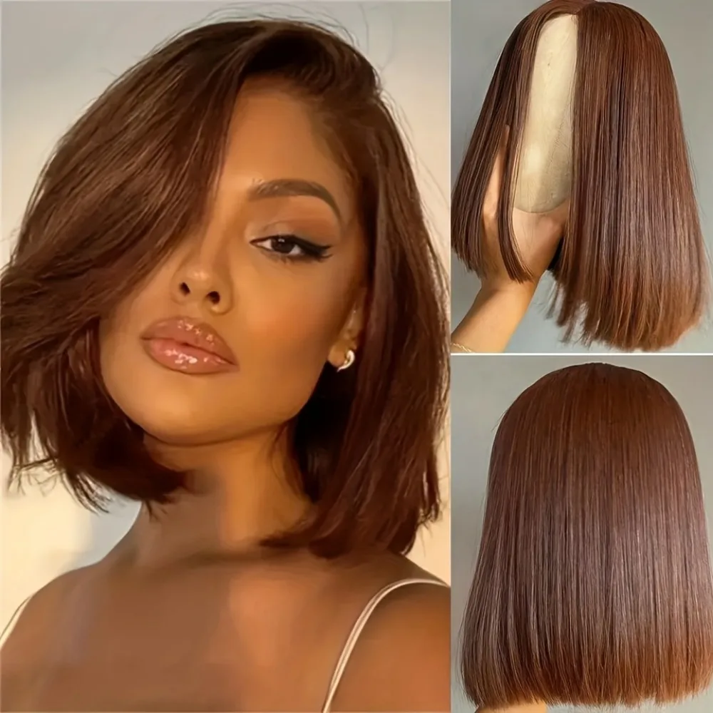 

Короткий парик фронта шнурка естественного вида 13x4 - Парики из натуральных волос Реми с # 4 шоколадно-коричневых цвета, прямой парик плотности 180%