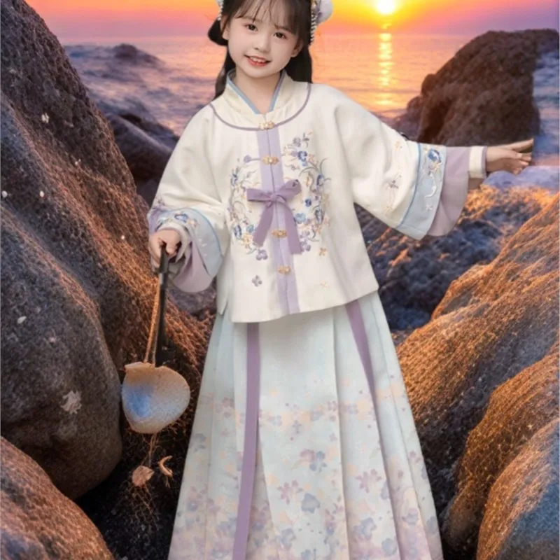 2026 New Children's New Chinese style Ancient Hoese Face Skirt Hanfu Set Girls' Spring/Autumn Ming Tang Costume Hanfu Set LJ396