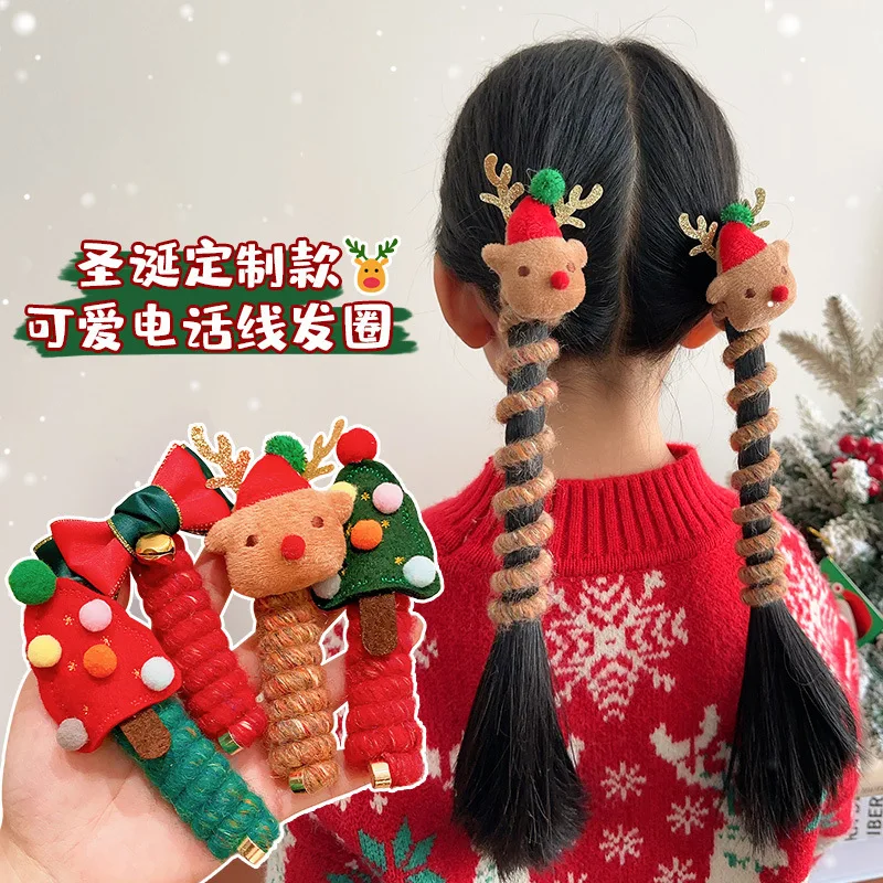 

Telephone Wire Hair Bands Kids Christmas Reindeer Elastic Coil Rope Girls Cute Gift Holiday Party