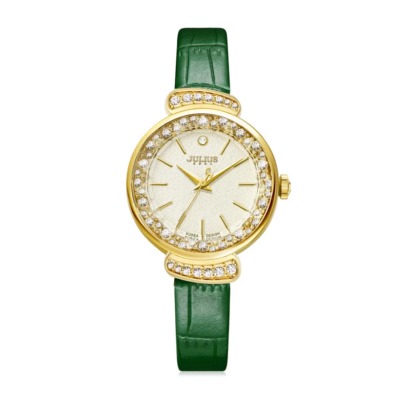 Rhinestones Julius Lady Women's Watch Japan Quartz Fashion Hours Bracelet Real Leather Girl's Gift Box