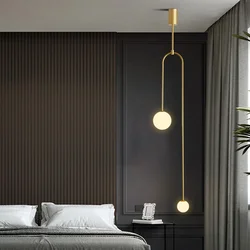 Lámpara colgante del norte de Europa, candelabro minimalista para dormitorio, mesita de noche, comedor, sala de estar, telón de fondo, Bola de vidrio, iluminación de latón