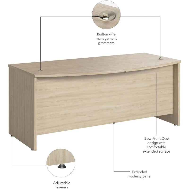 Studio C Bow Front Desk, Computer Table for Home or Professional Office, 72W x 36D, Natural Elm