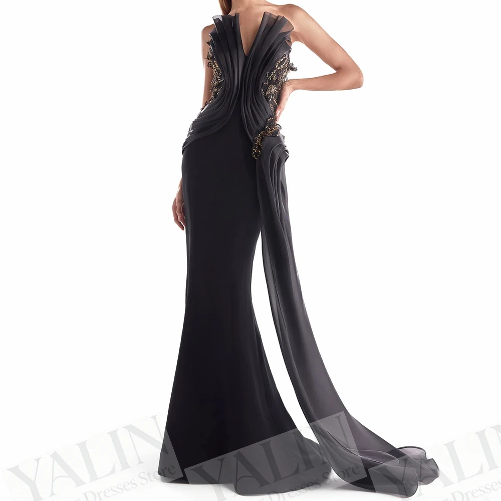 

Women's Mermaid Evening Dresses Floor-length Strapless Sleeveless Prom Gown Fashion Pleat Sequined Simple Draped Customized Gown