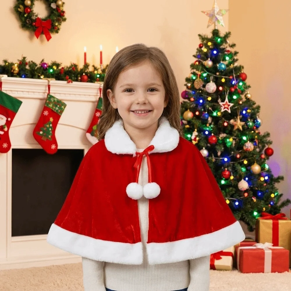 Fashion Polyester Christmas Cloak Thick Plush Women Ponchos Warm Shawl Xmas Cape Christmas Party Costume