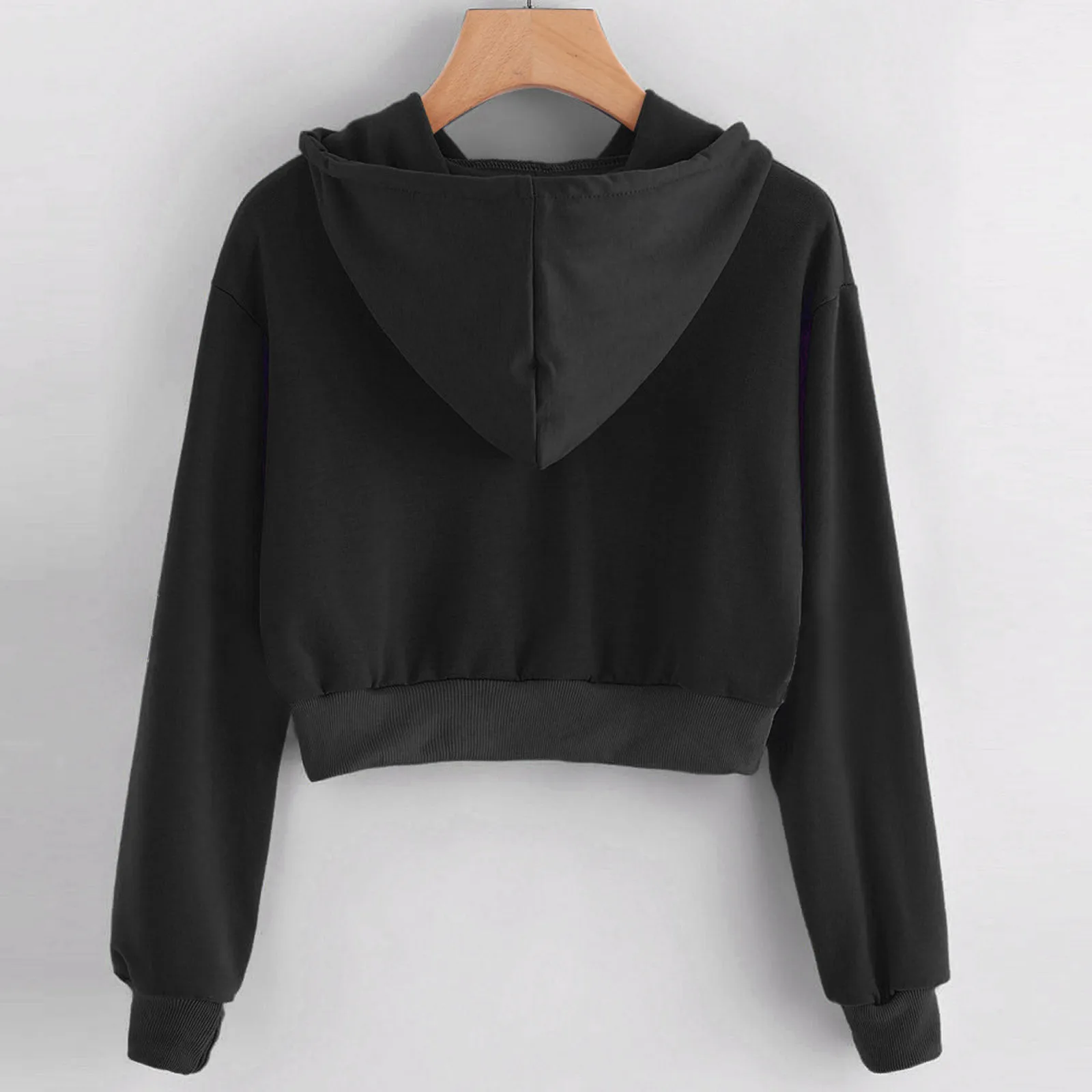 Womens Hoodies Crop Tops Long Sleeve Solid Color Drawstring Pullovers Sweatshirts Fleece Warm Streetwear Hip Hop Hoodies Female