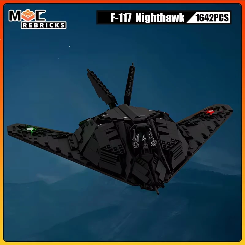 MOC- 179931   F-117 Nighthawk wojskowy Stealth Fighter zaawansowany technologicznie samolot klocki Model DIY technologia cegły zabawki prezenty