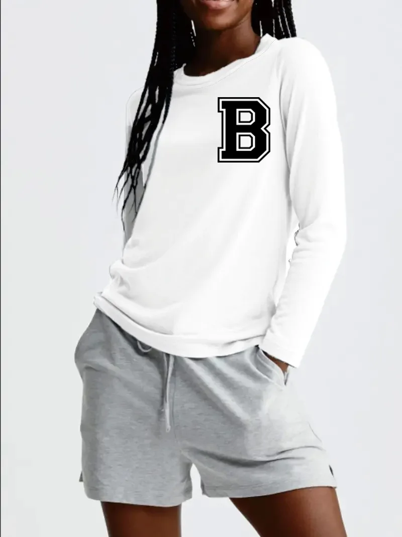 Casual Letter B Printed T Shirt Tops Women O Neck Long Sleeve Home Street Wear Sport T Shirt Tops