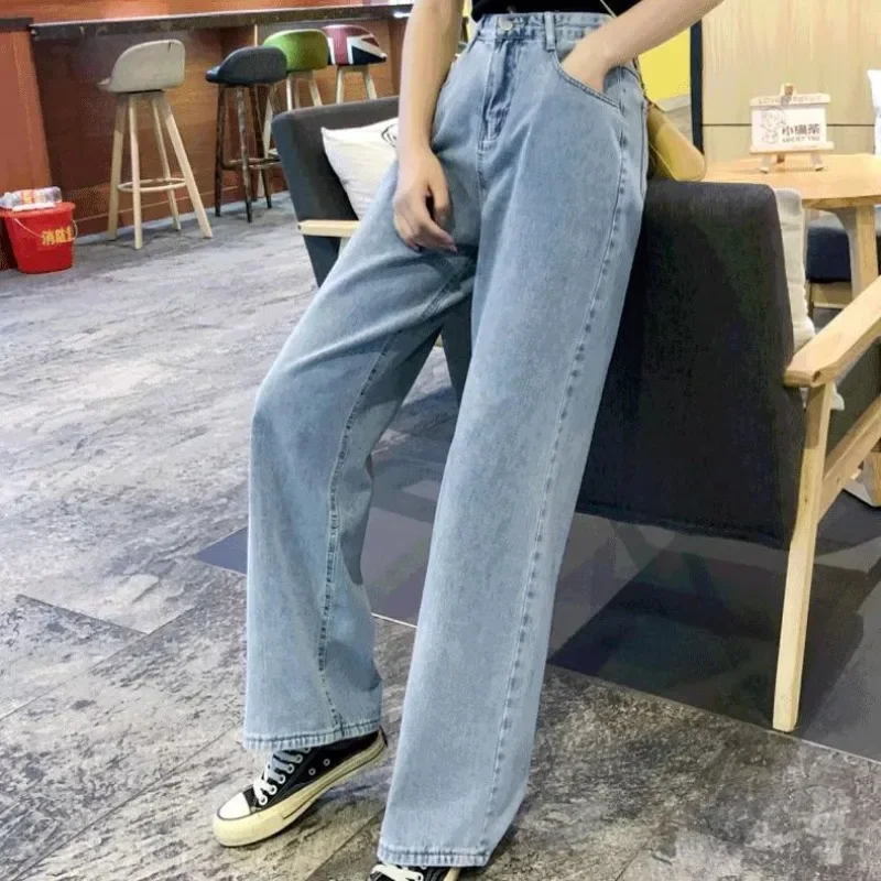 

New Women Simple Classic Wide Leg Pants High Waist Jeans Spring Summer Full Length Solid Colors Fashion Straight Pants Hot Sale