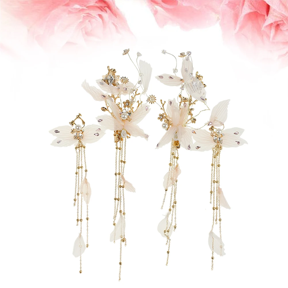 

Elegant Hair Accessories Earrings Set Clips Bridal Pin Wedding Dress Hairclip Flower Design Suitable Any Hairstyle Hairpins Set