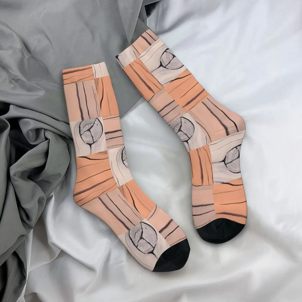 Vintage Padrão De Madeira Meias De Compressão, Unisex Harajuku Seamless Impresso, Novidade Tripulação Sock, Novo