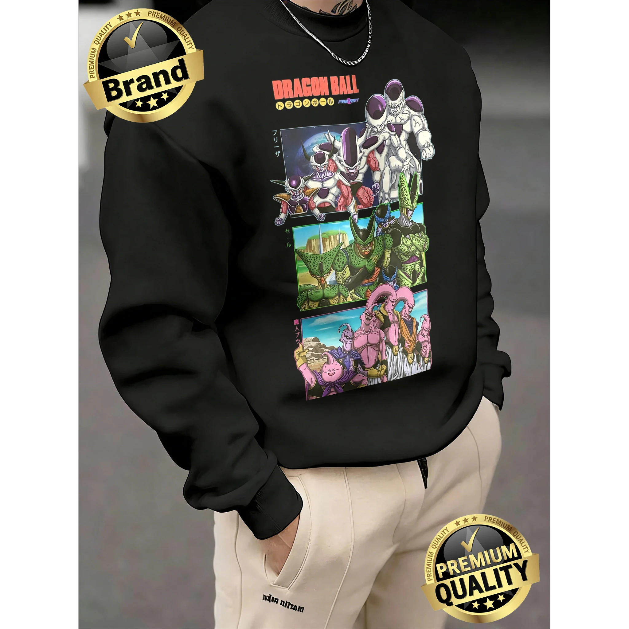 2026 Spring Autumn Dragon Ball Villains All Forms Print 100% Cotton Crew Neck Sweatshirt Men's Oversized Fitness Unisex Top Y2k