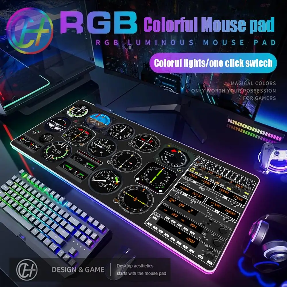 

900x400x4mm HYBXAXC Mouse Pad RGB Gaming Mouse Pad Desk Mat HD Gamer Large LED Light XXL Aviation Theme Mouse Pad