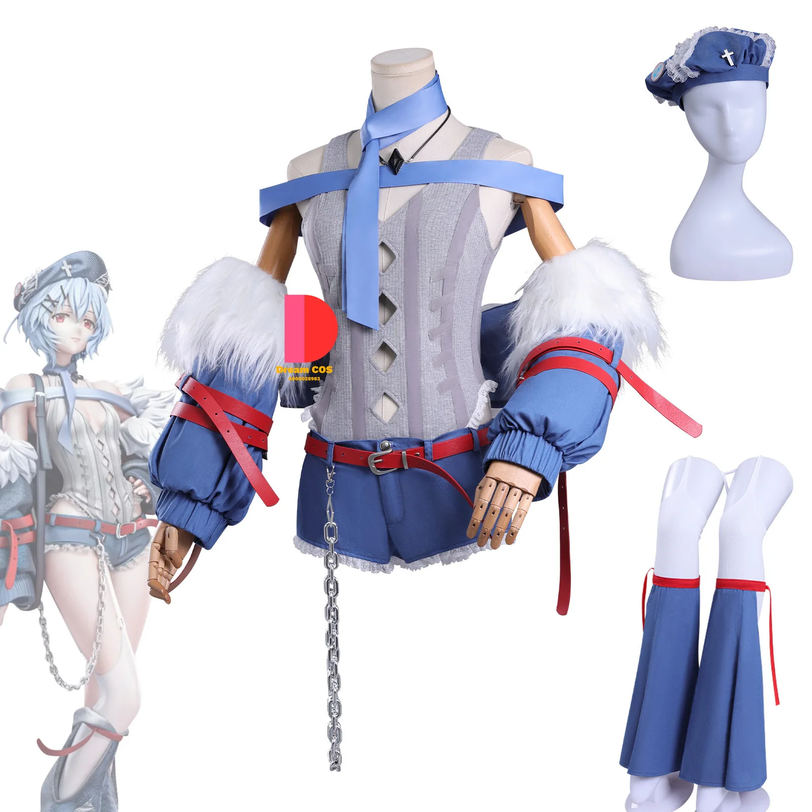 

Anime Ayanami Rei Cosplay Costume Y2K Style Role Playing New Blue Outfit with Hat for Women Adult Comic Con Halloween Party Suit