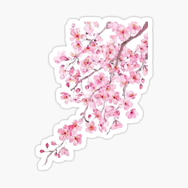 Pink Cherry Blossom Watercolor 2020  5PCS Stickers for Art Wall Home Water Bottles Car Room Decorations Living Room Laptop