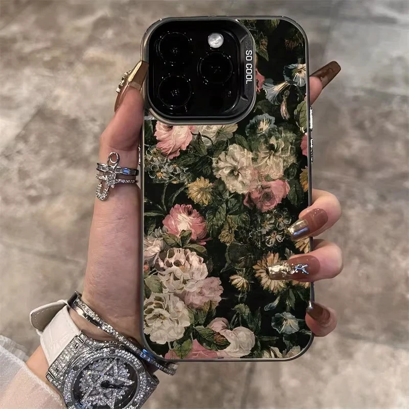 Phone Case For Samsung S25 FE S24 Plus S23 Ultra S22 S21 20 Rose Flowers Retro Oil Painting Aesthetic Style Anti-drop phone case