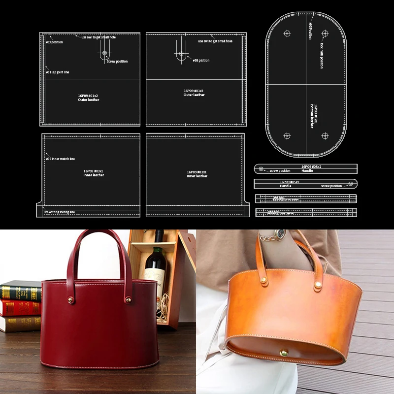 NUBECOM 9pcs/set Bag Handmade Acrylic Templates DIY Leather Pattern Mould Leathercraft Handbag Storage Bag Stencils Accessories