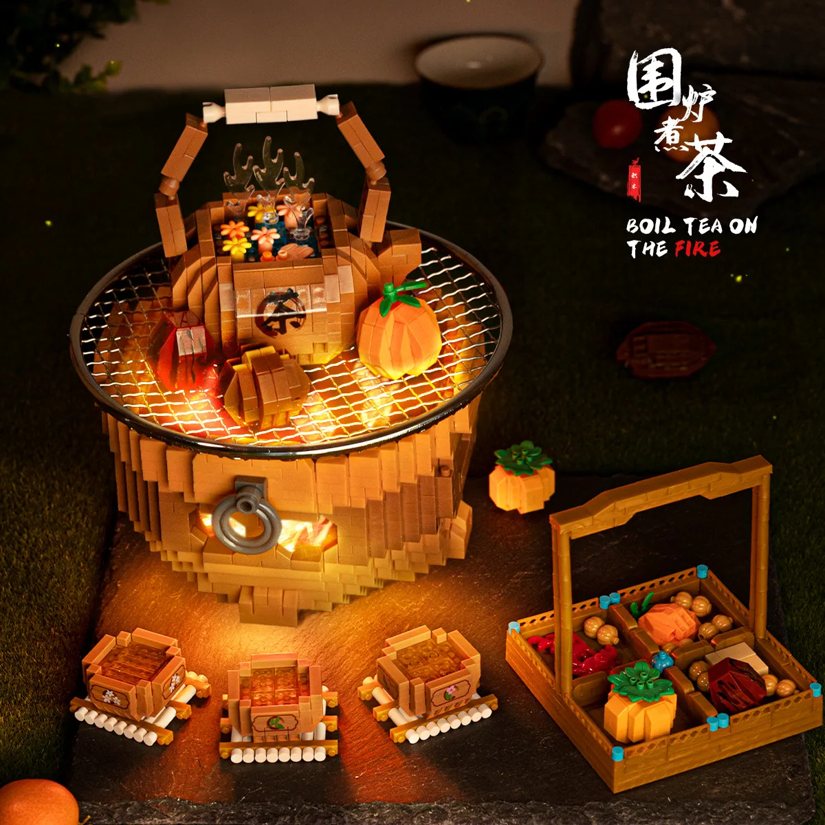 2533pcs+ Boil Tea On The Fire Micro Building Blocks Chinese Decor Model Assembled Mini Bricks Figure Toy For Friend Gifts P2236