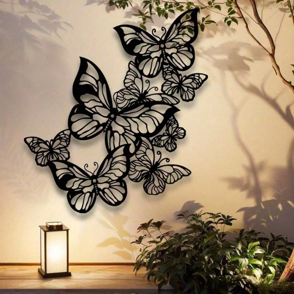 MoonAura Rustproof Iron Wall Art Black White Butterfly Leaf Decor Home Wall Hanging Decoration Gift
