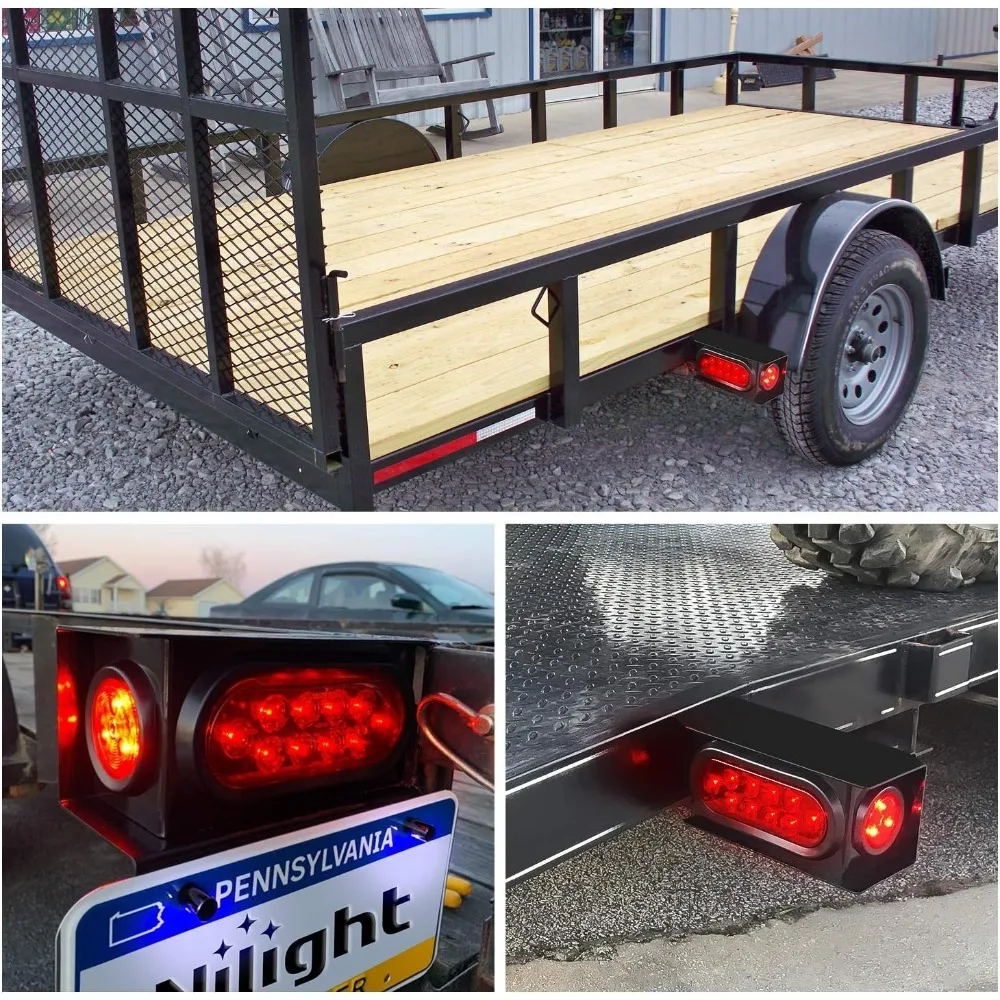 Nilight 2PC Trailer Light Boxes Housing Kit,6’Oval LED Trailer Tail Lights 2’ Side Marker Lights Signal Brake Reverse Lamp Truck