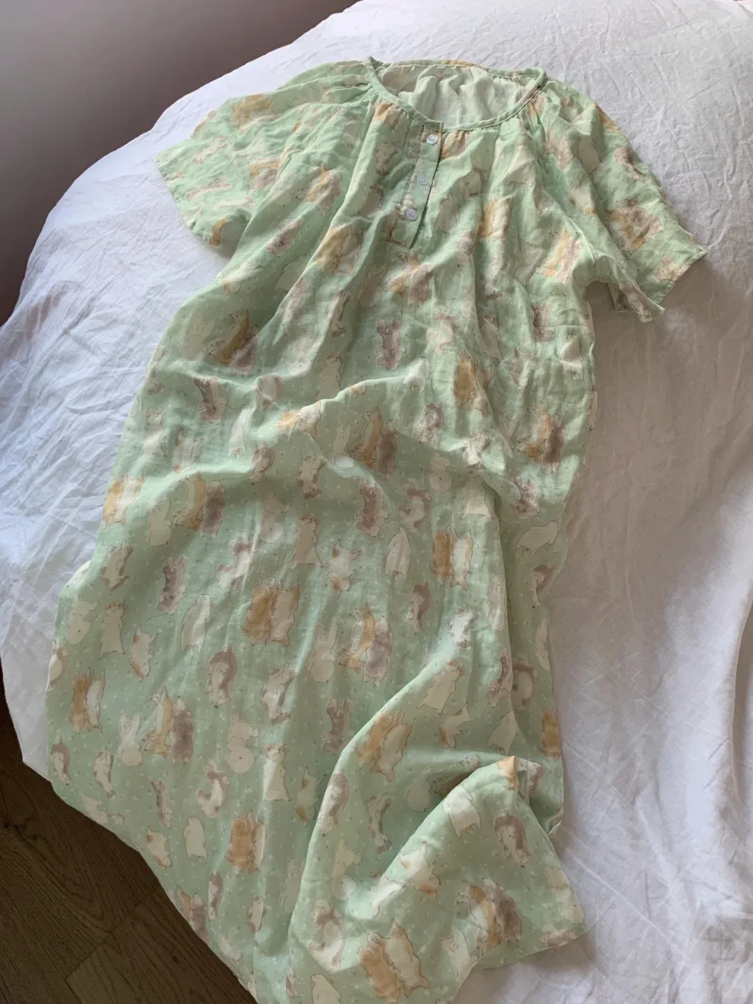 

Pure Cotton Double Layer Baby Muslin Sleepwear Women's Style Summer Home Clothes Long Sleep Skirt Sweet Style Short Sleeve