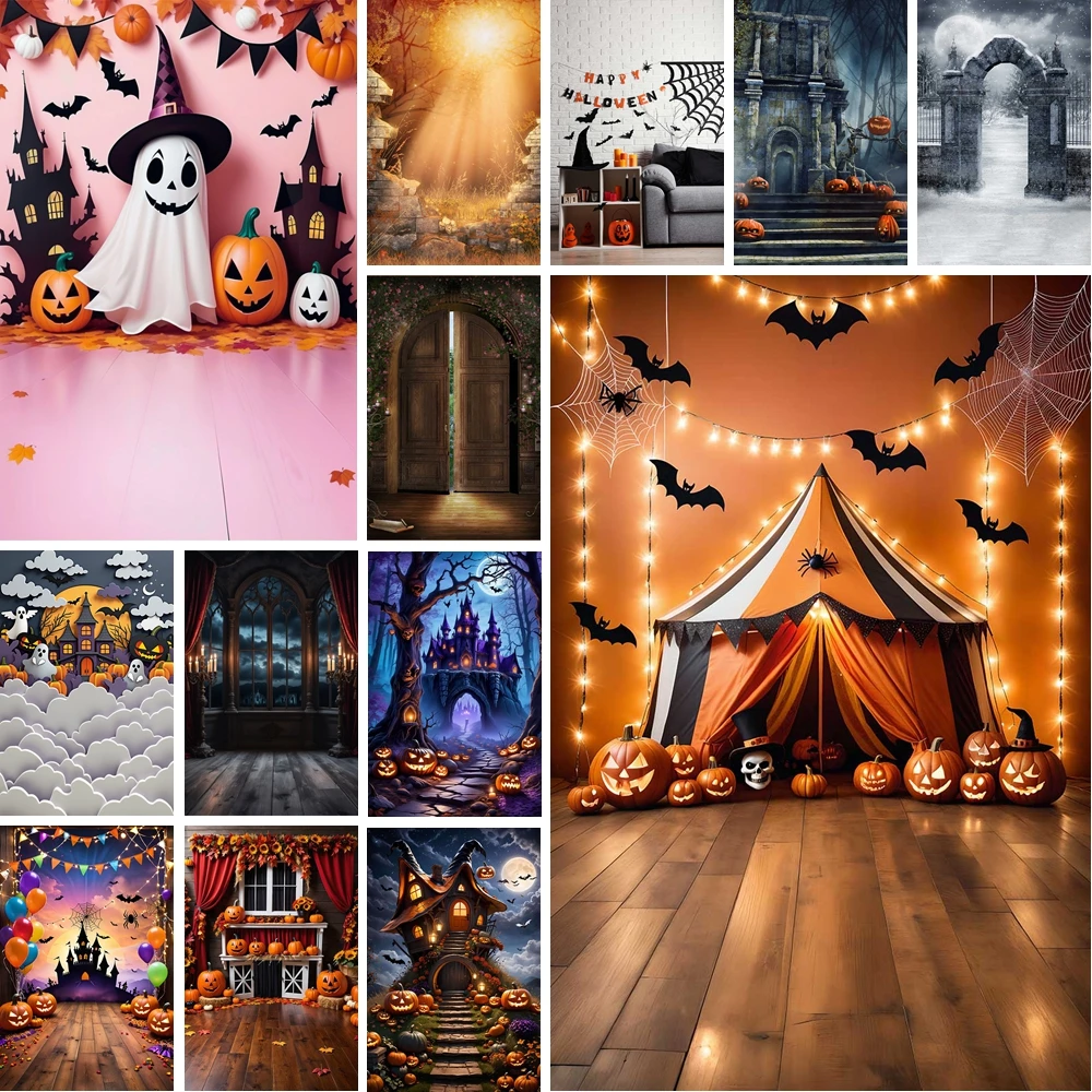 

MOON.QG Eerie Halloween Backdrop Lanterns Spider Webs Ghosts Photography Background Photozone Photo Studio Poster Newborn Props
