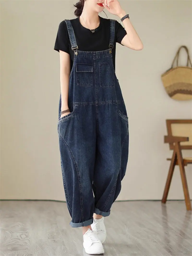 Herfst Dames Denim Jumpsuit 2023 Nieuwe Literaire En Artistieke Oversized Losse Afslankende Jarretelband Jeans Overall Z2577