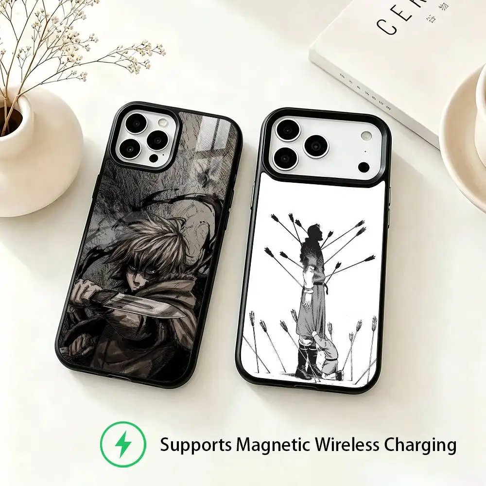Anime Black V-Vinland Saga Phone Case For iPhone18,17,16,15,14,13,12,11 Plus,Pro Compatible with magnetic wireless charging