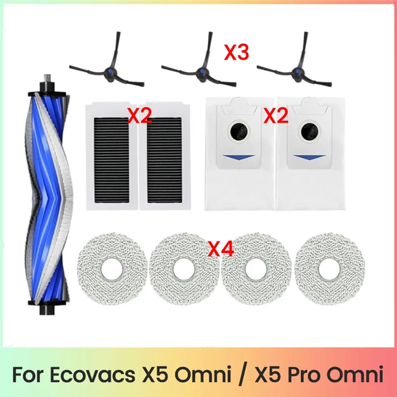 ABVI-12PCS Forecovacs Deebot X5 OMNI / X5 PRO OMNI Robot Vaccum Replacement Parts Main Side Brush Filter Mop Pad Dust Bag