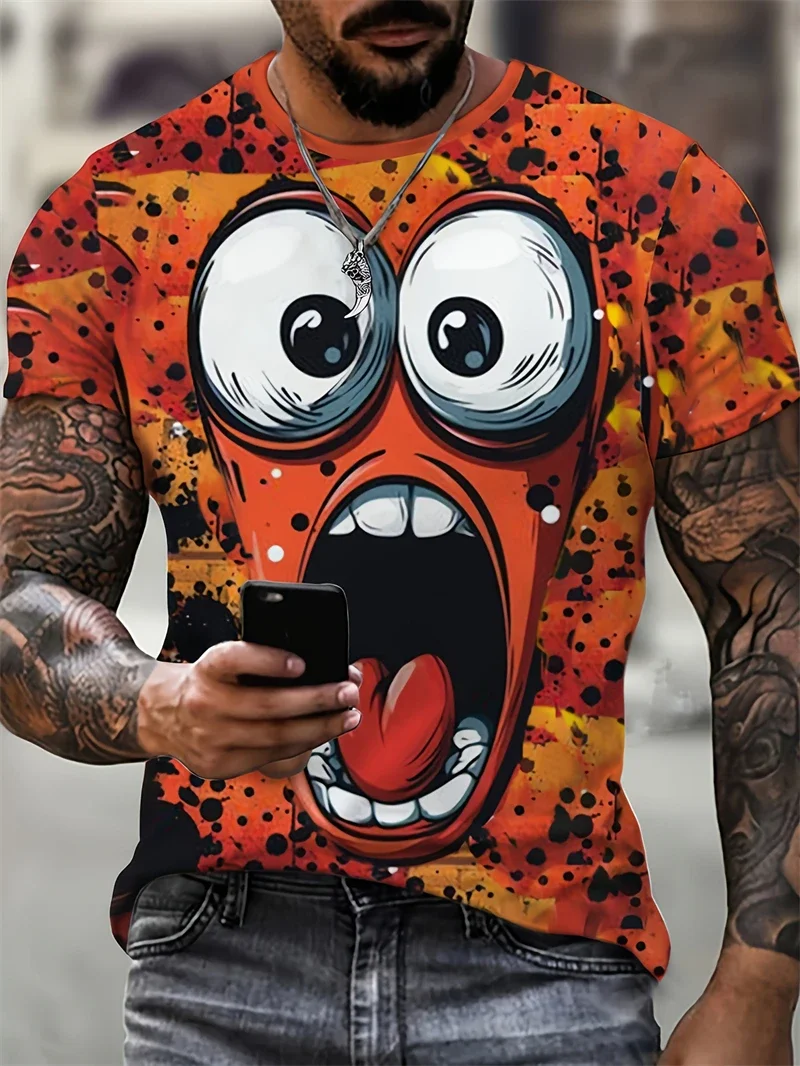 Herren T-Shirt mit Lustigem Gesichtsaufdruck im Graffiti-Stil Rundhals Kurzarm Oberteil Lässige Streetwear Sommer Atmungsaktives Einzigartiges T-Shirt