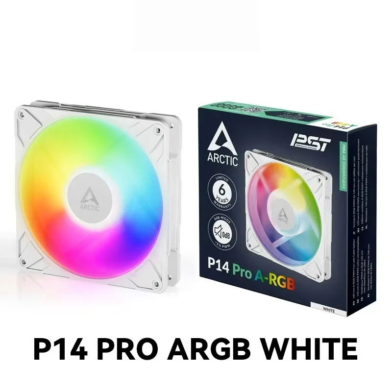 Original ARCTIC P14 Pro A‑RGB White 140mm 4‑Pin PWM PST Fan FDB Bearing 0dB‑Mode ARGB Lighting Quiet PC Case Cooling Fan 6‑Year