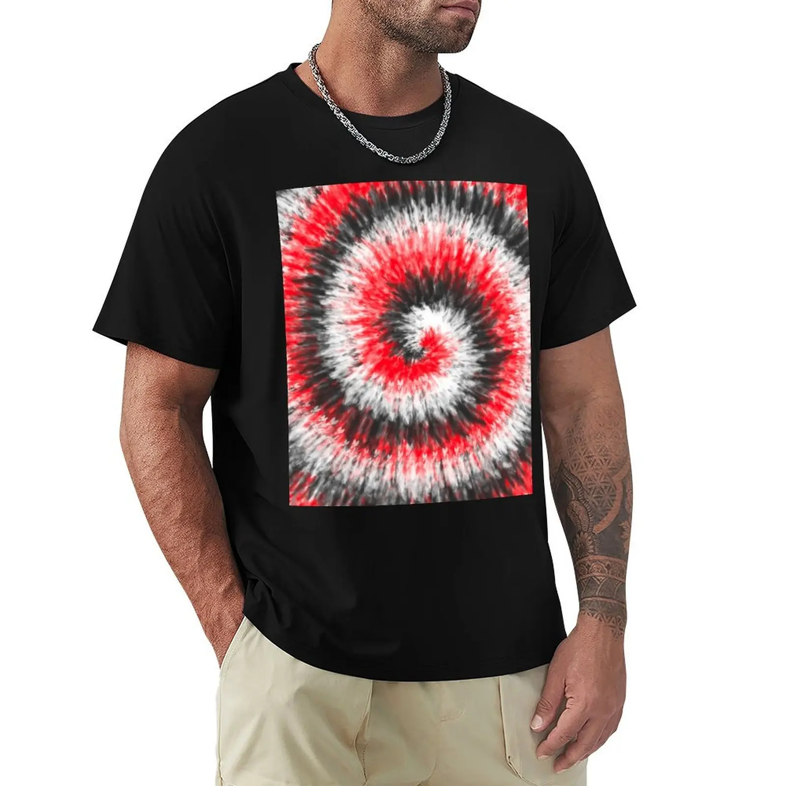 

Red and Black Tight Spiral Tie Dye T-Shirt vintage heavyweights tees valentines clothes plain white t shirts men