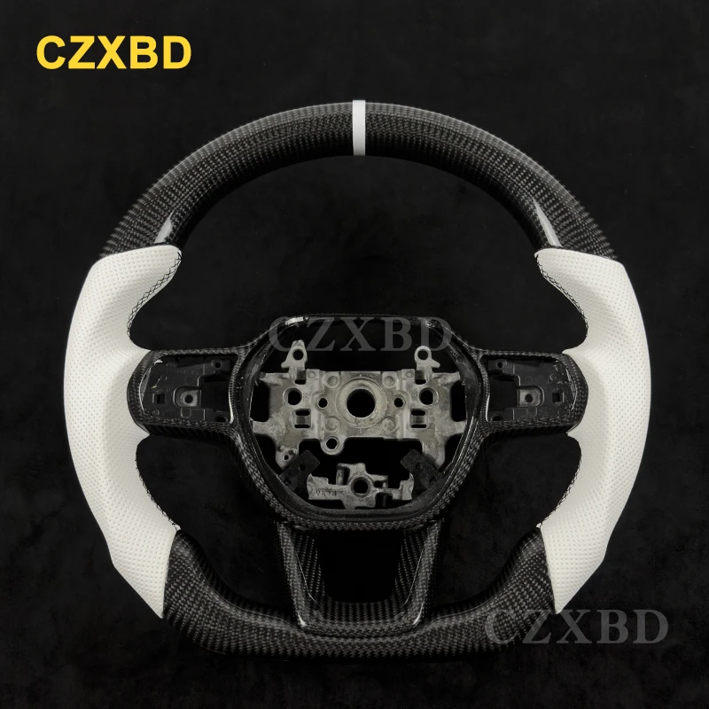 White Marker For Honda Civic Type R 2022 2023 2024 Glossy Black Real Carbon Fiber Steering Wheel High Quality Leather Customized