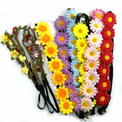 Simulation Sunflower Braid Hair Band Headwear Children Hair Accessories Bride Wreath Beach Garland  Wedding Flower Headband