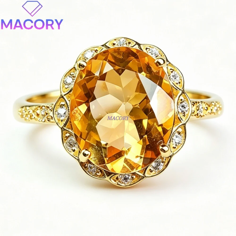 Natural Citrine S925 Sterling Silver Ring Luxurious and Exquisite Design Engagement ring Valentine's Day Gift Birthday gift