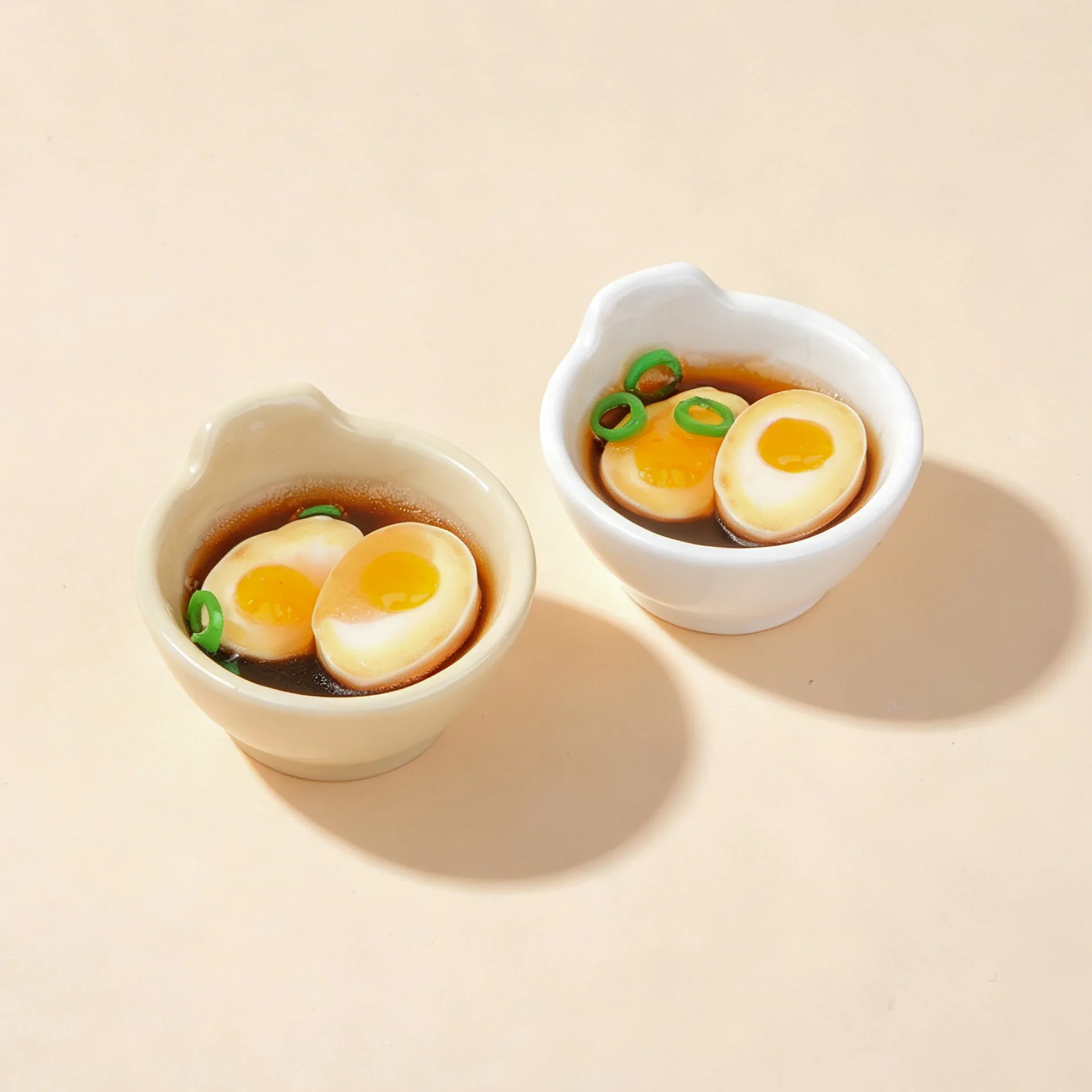 3pcs Mini Realistic Soft Boiled Egg in Bowl Model Japanese Food Miniature Restaurant Scene Accessory DIY Resin Ornament Craft