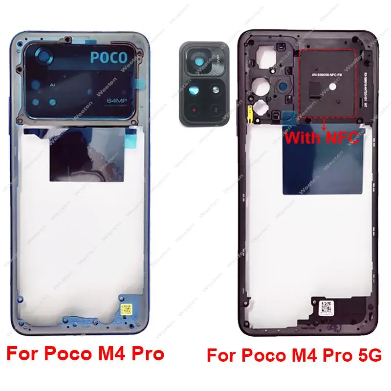 Middle Frame Housing For Xiaomi Poco M4 Pro M4Pro 4G 5G Front LCD Frame Middle Holder Cover Bezel with Lens Frame Volume Key