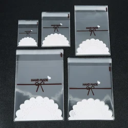 100pcs/lot Lace Bow Self Adhesive Sealing Bags Transparent Opp Plastic Pouches For DIY Jewelry Candy Gifts Storage Packaging Bag
