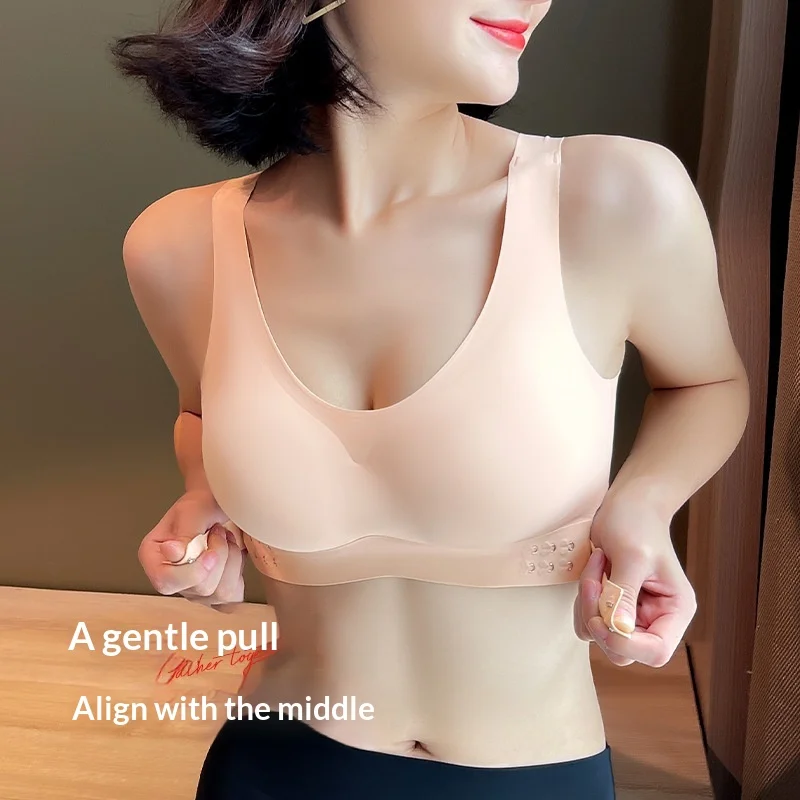 Women's Front Button Cross Back Beautiful Bra with Small Chest Gathering and Lifting Comfort, Sports Without Steel Ring Bra