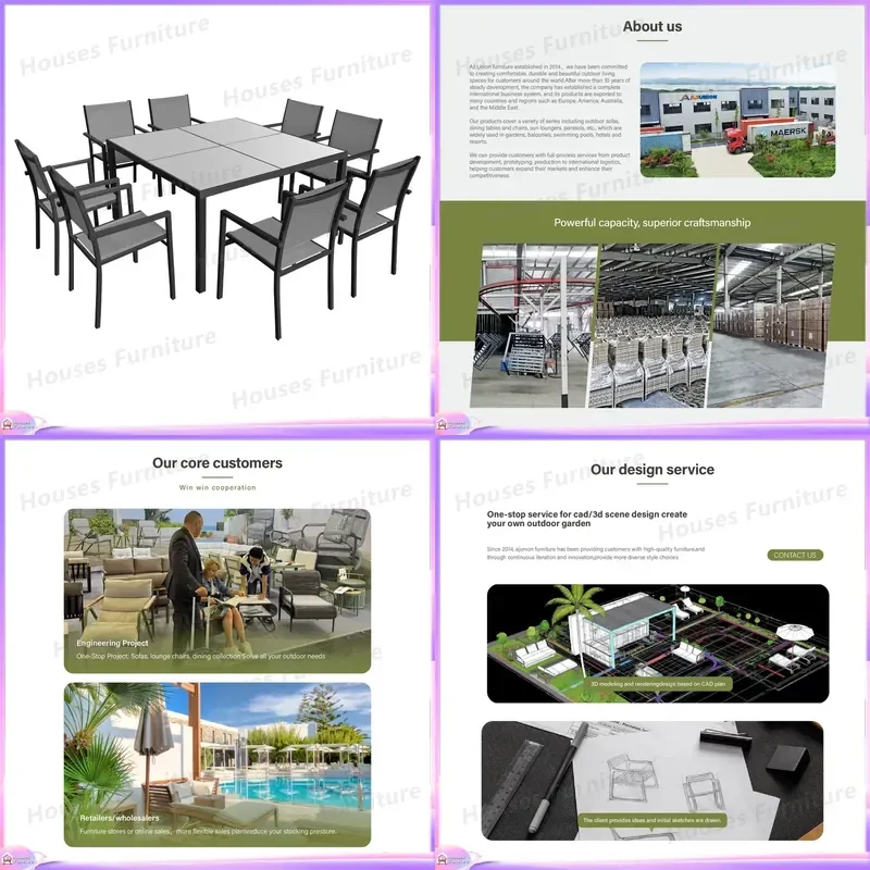 8 Seat Outdoor Dining Set Aluminum Frame Garden Furniture UV Resistant Patio Table and Chairs for Backyard Lawn Party
