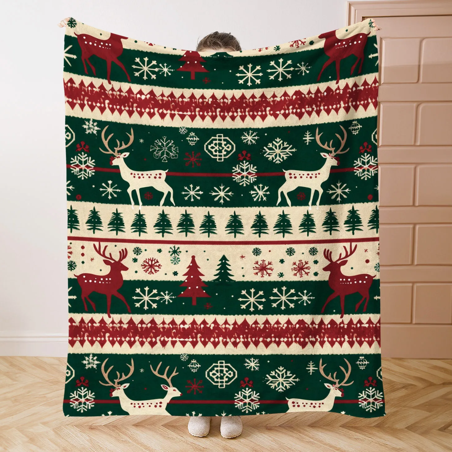 1 Stück Weihnachts-Rentier- und Schneeflocken-Überwurfdecke, festliche Feiertagsdekoration für Weihnachten und gemütliche Winternächte
